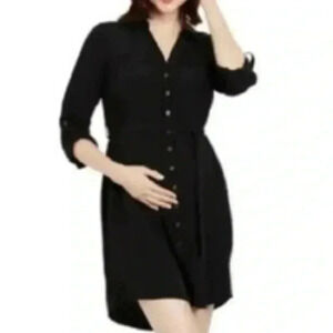 MOTHERHOOD Black Button Front Maternity Shirt Dress
